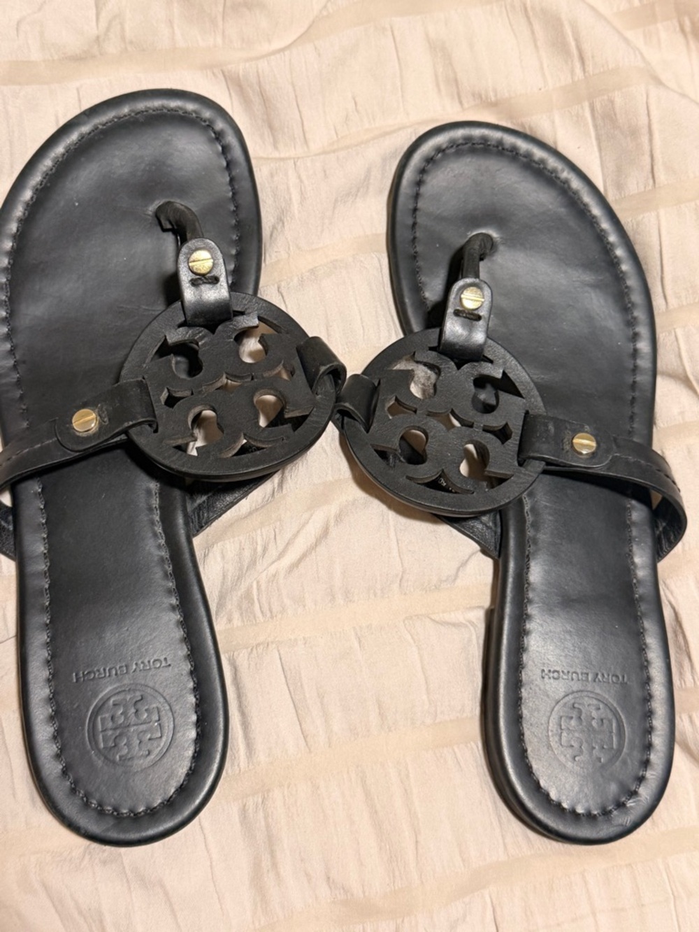 Tory Burch Black Leather Thong Sandals